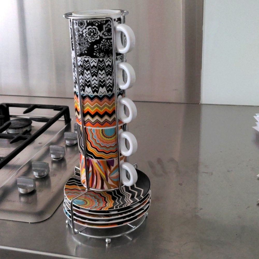 Missoni coffee cups from Target with saucer and spoons